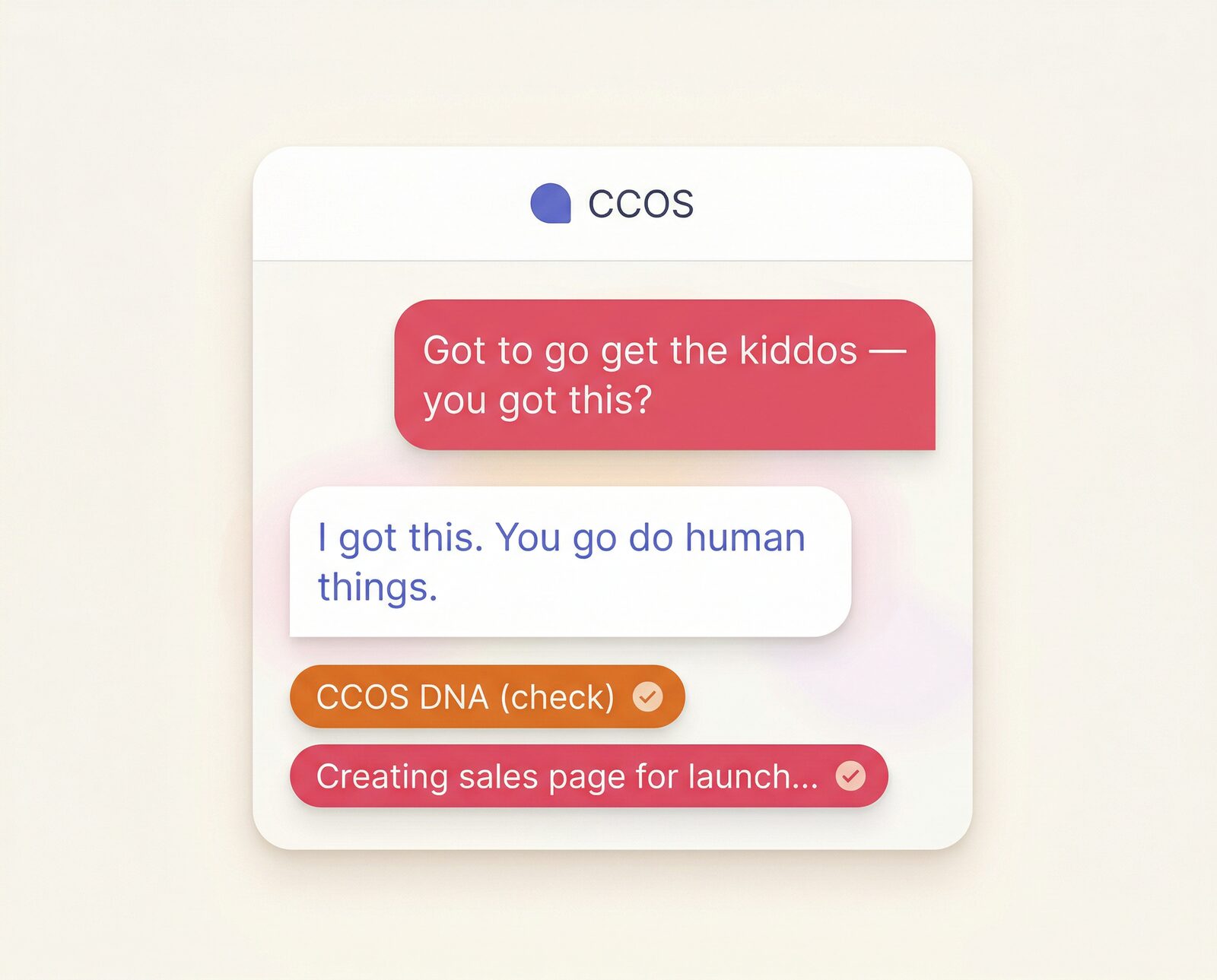 Editorial illustration showing completed work being handled by the system so the creator can focus on human work
