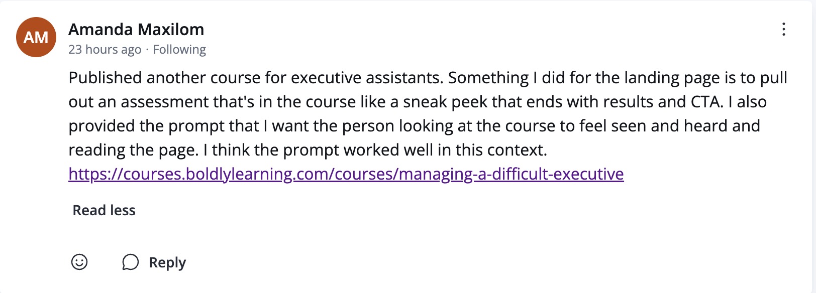 Landing page screenshot for Amanda’s interactive assessment build.