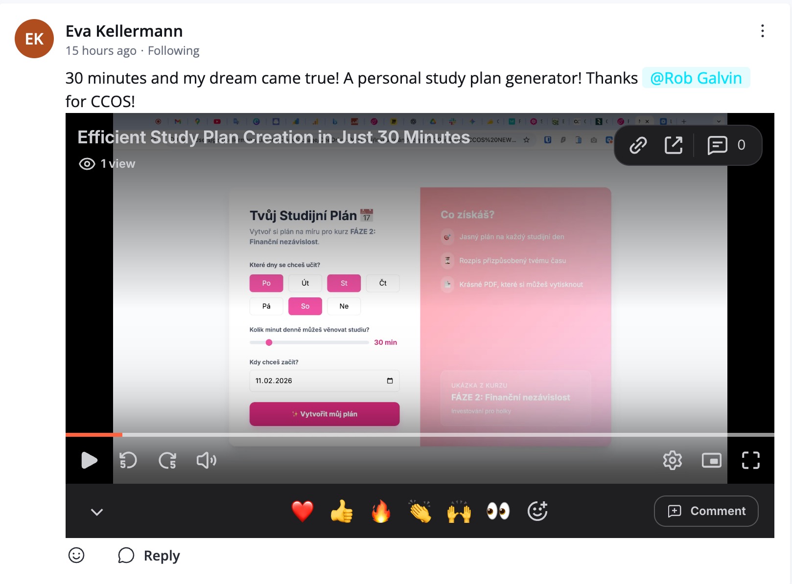 Community post screenshot showing Gerd’s dynamic study plan generator.