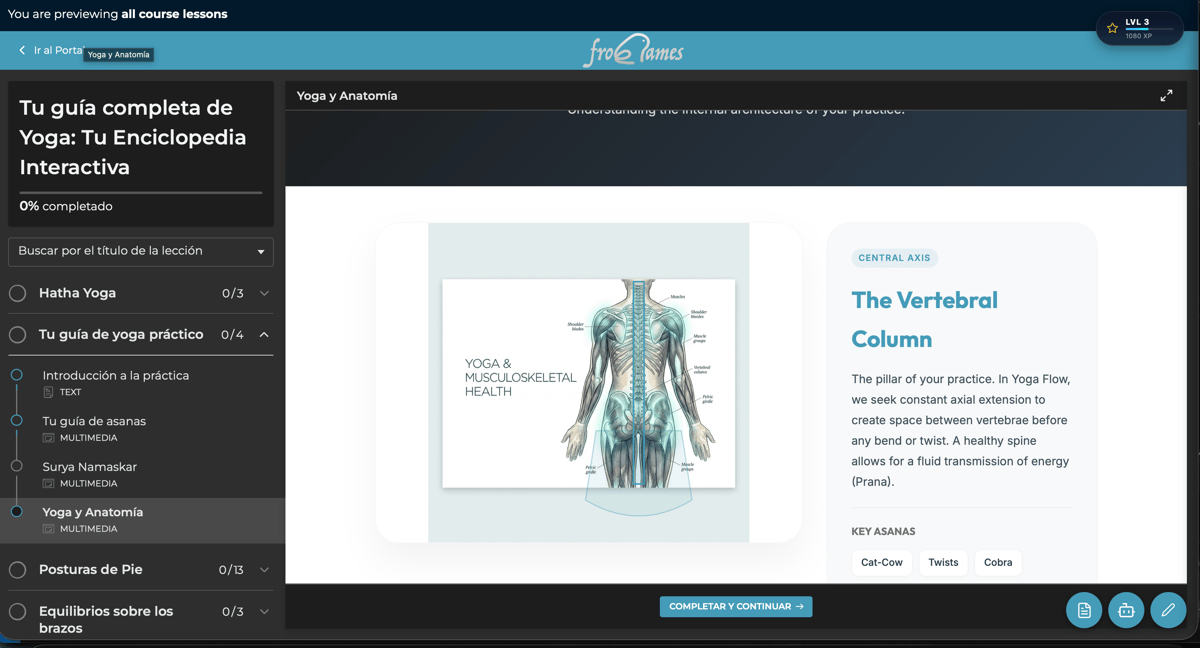 Interactive anatomy lesson screenshot from Juan’s course build.