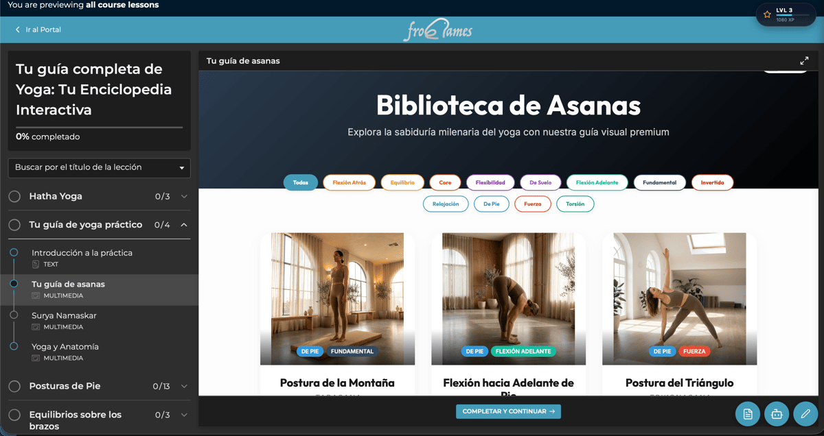 Bilingual resource library screenshot from Juan’s course build.