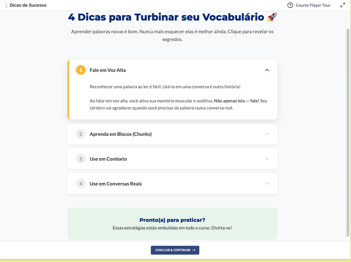 Lesson result screenshot from Luciana’s course refresh.