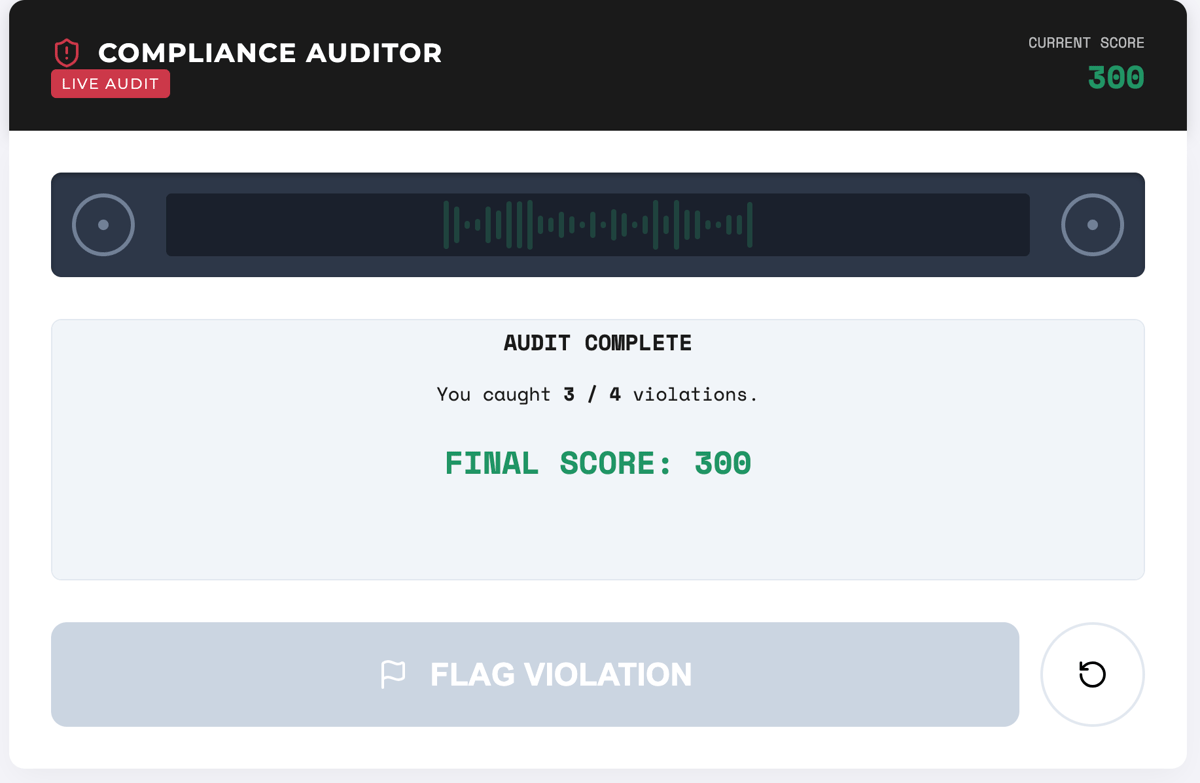 Training game result screenshot from Mandie’s build.